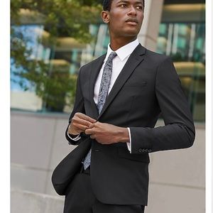 EXPRESS SLIM SOLID BLACK WOOL BLEND MODERN TECH SUIT JACKET